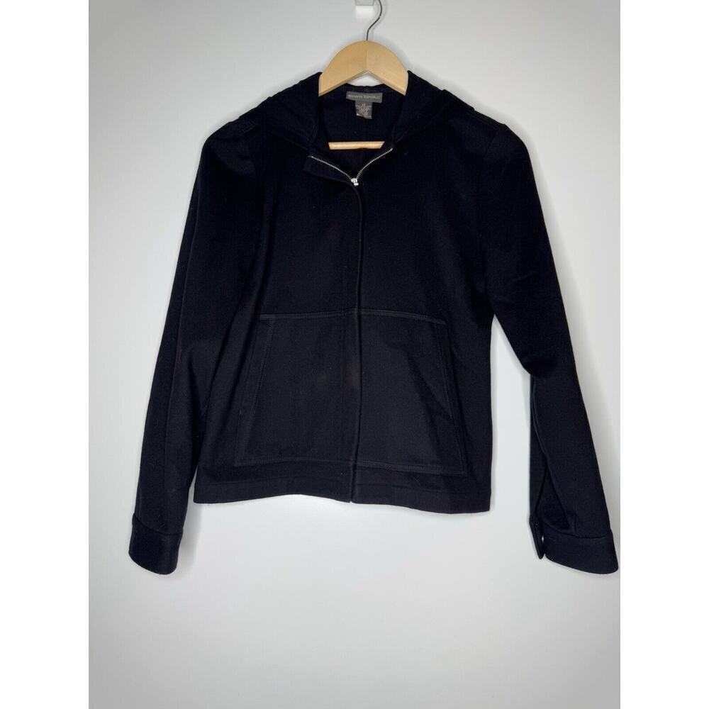 BANANA REPUBLIC Womens XS Hooded Full Zip Black Wool Cashmere Blend Jacket Coat